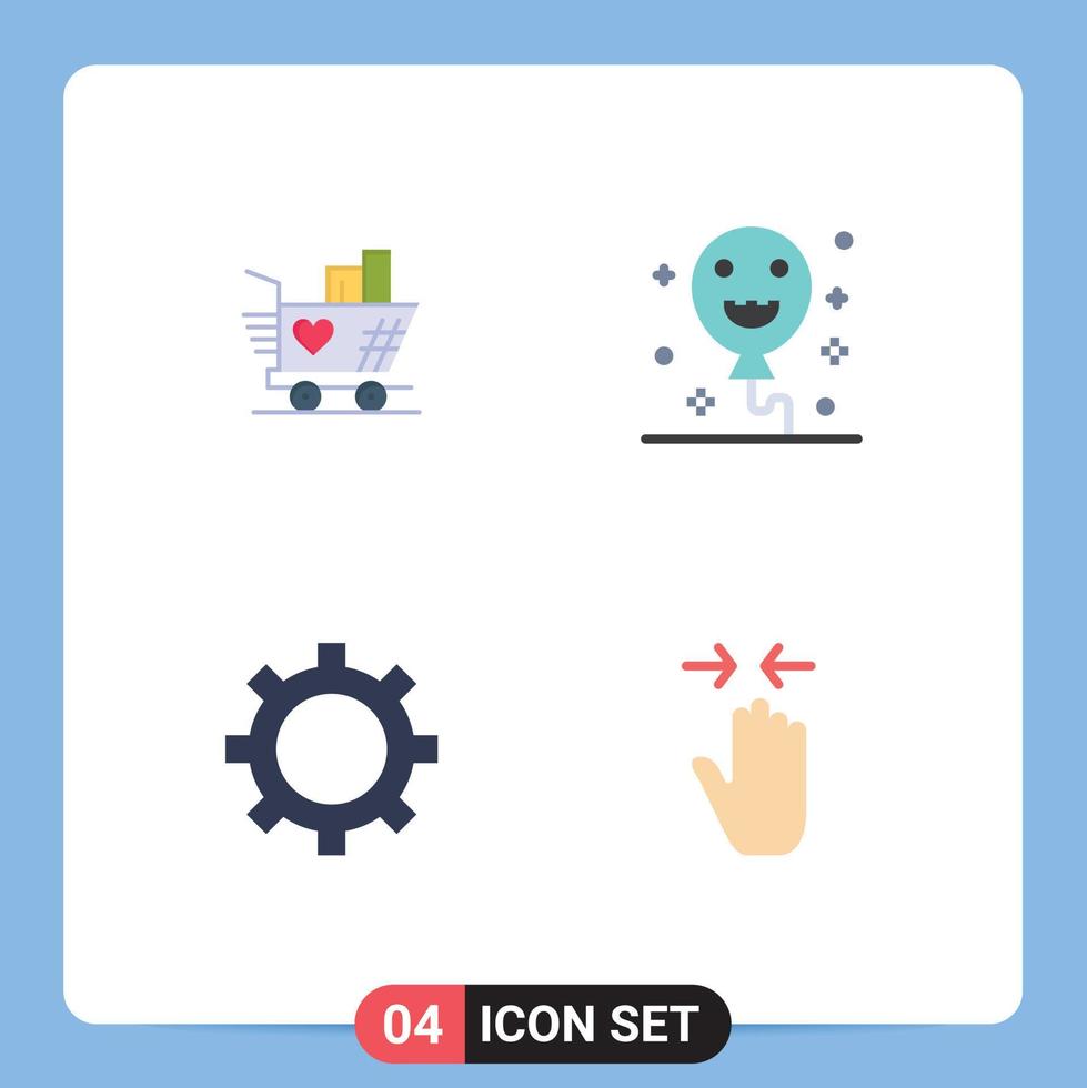 4 Thematic Vector Flat Icons and Editable Symbols of trolly hand heart holiday pinch Editable Vector Design Elements