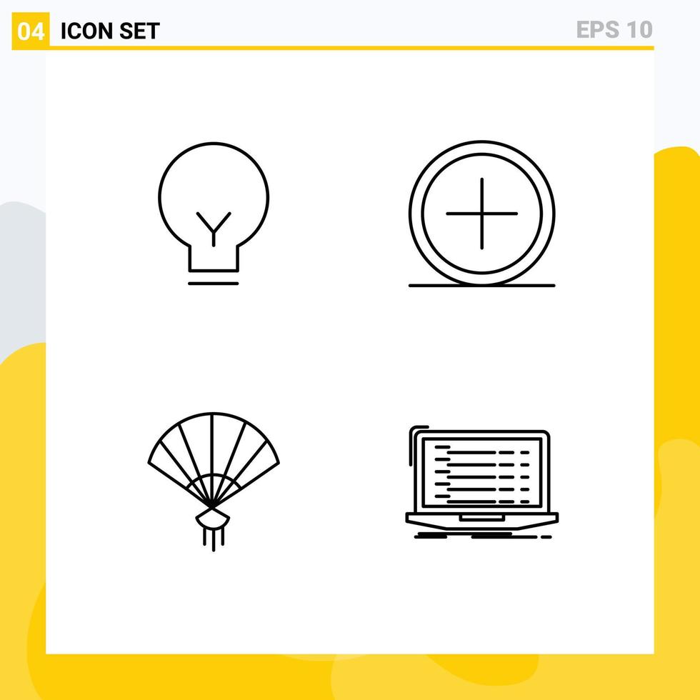 User Interface Pack of 4 Basic Filledline Flat Colors of light fan ui create china Editable Vector Design Elements