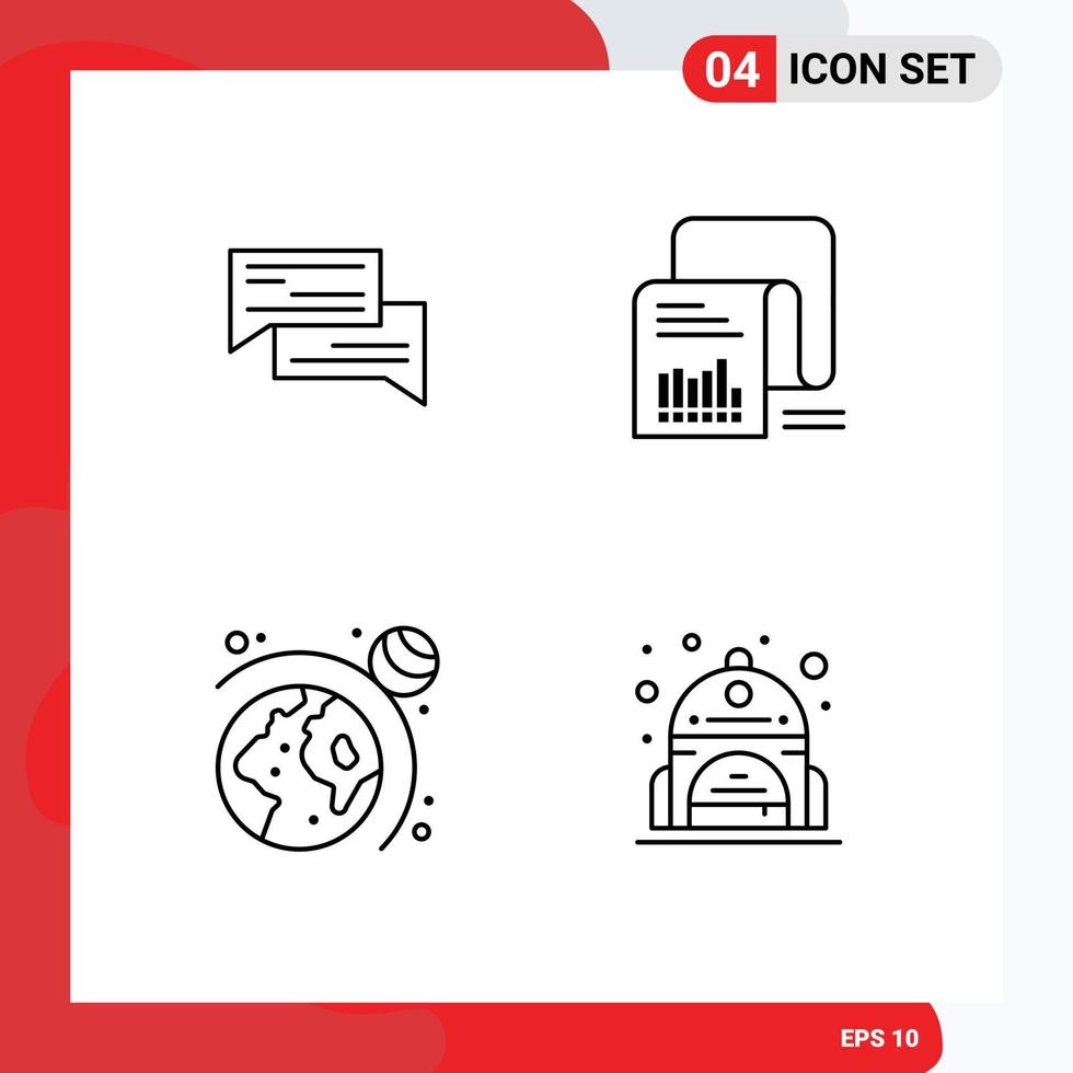 Line Pack of 4 Universal Symbols of chat documents communication speech questionnaire Editable Vector Design Elements