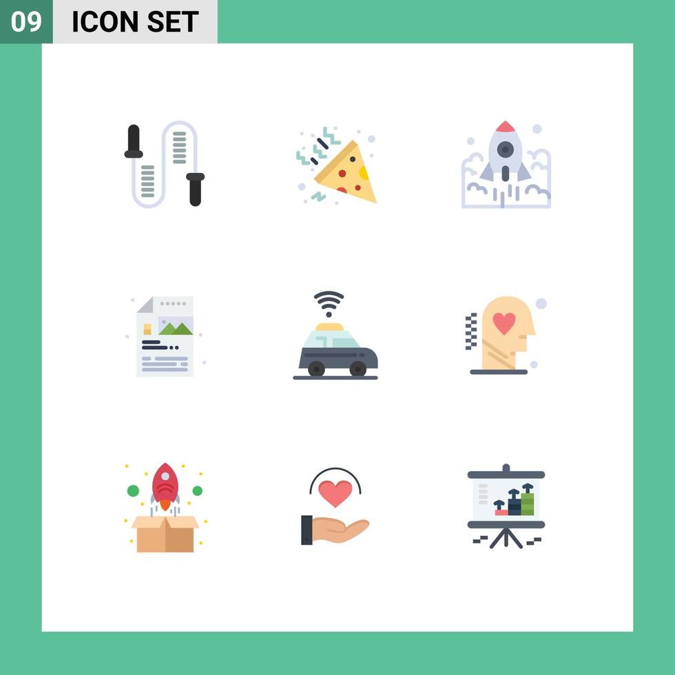 Flat Color Pack of 9 Universal Symbols of image process launch creative entrepreneur Editable Vector Design Elements