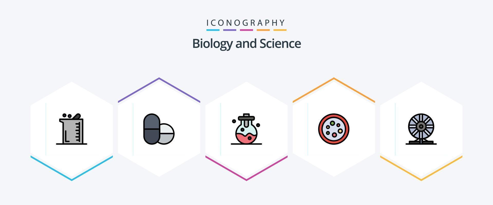 Biology 25 FilledLine icon pack including chemistry. biochemistry. lab. laboratory. equipment vector