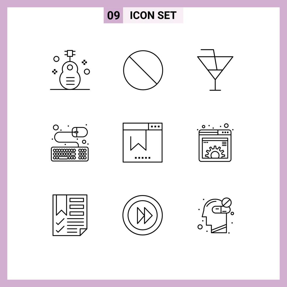 Modern Set of 9 Outlines Pictograph of browser mouse prohibited keyboard party Editable Vector Design Elements