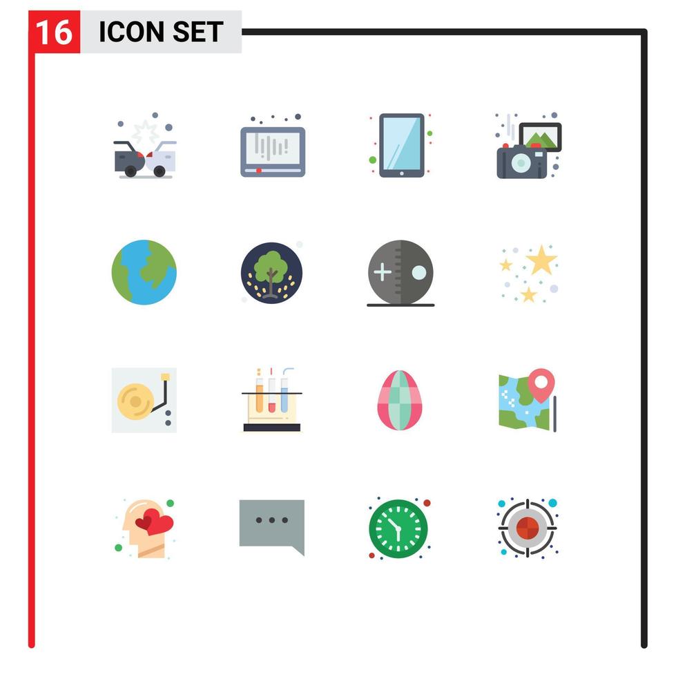 16 User Interface Flat Color Pack of modern Signs and Symbols of map camera social media photos images Editable Pack of Creative Vector Design Elements