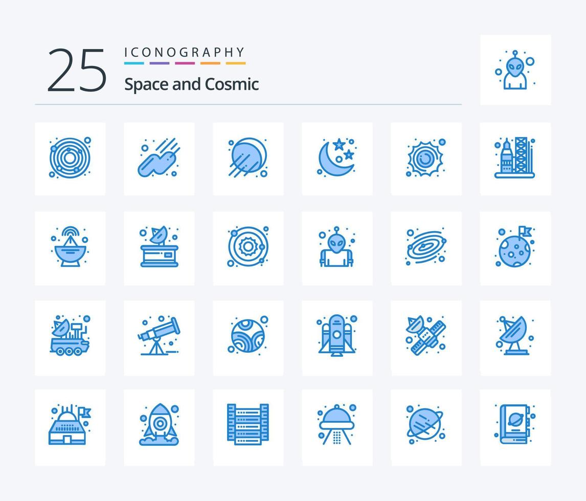 espacio 25 paquete de iconos de color azul que incluye espacio. cohete. espacio. lanzamiento. planeta vector