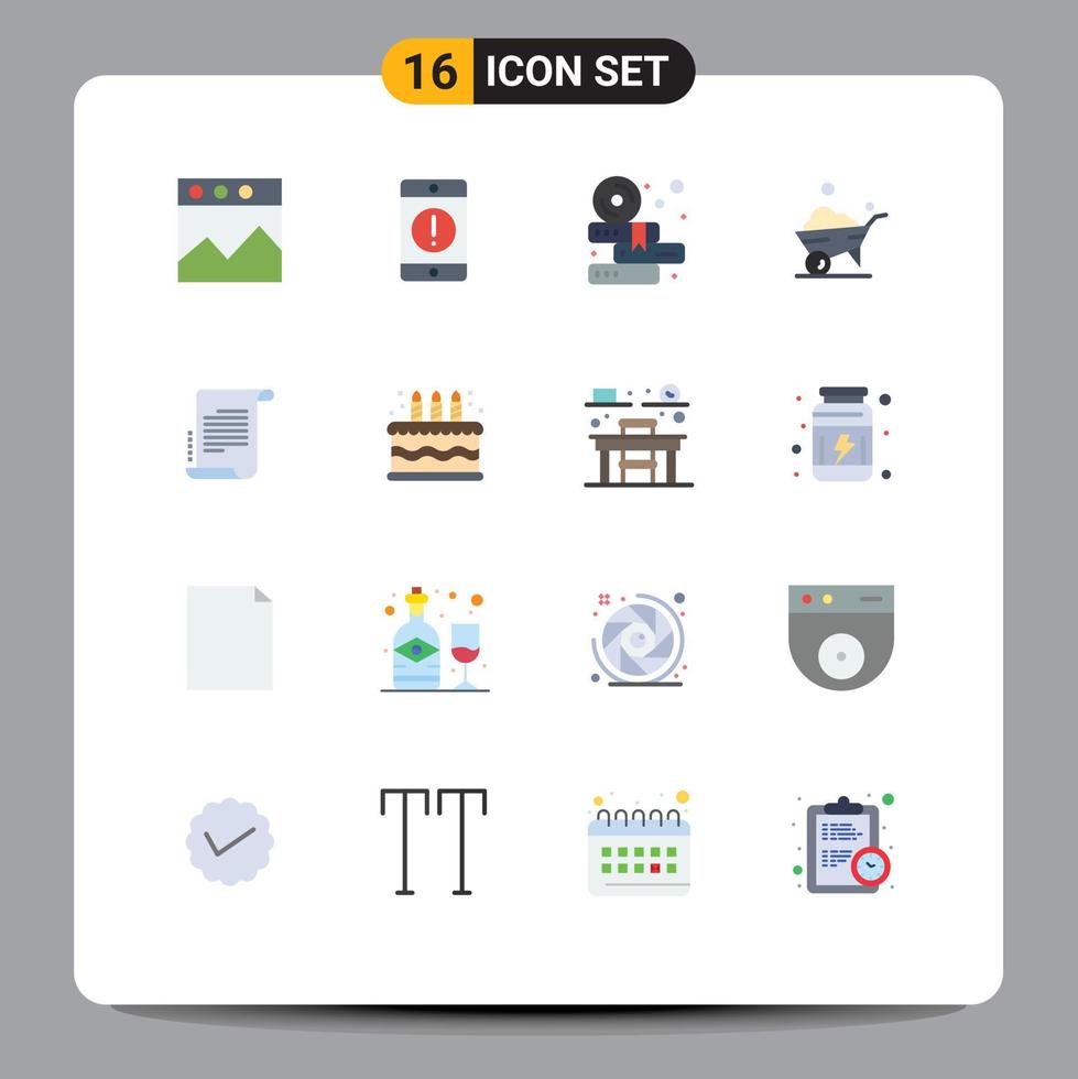grupo universal de símbolos de iconos de 16 colores planos modernos de libros de decretos de escenario rueda paquete editable de una rueda de elementos creativos de diseño de vectores
