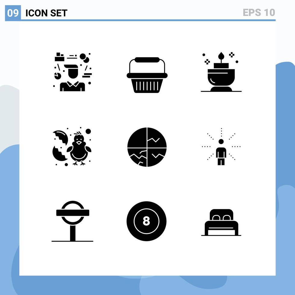 Mobile Interface Solid Glyph Set of 9 Pictograms of skin happy trolley easter baby Editable Vector Design Elements
