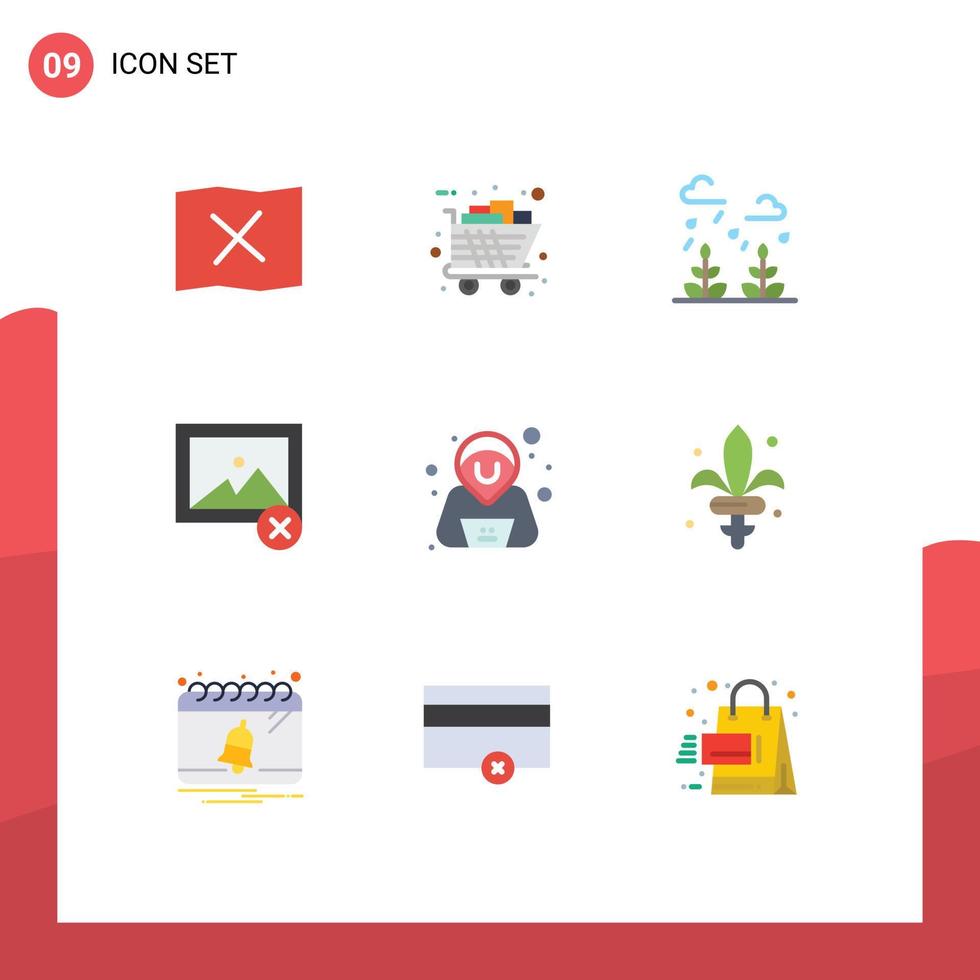 Modern Set of 9 Flat Colors Pictograph of security confirm environment photo delete Editable Vector Design Elements