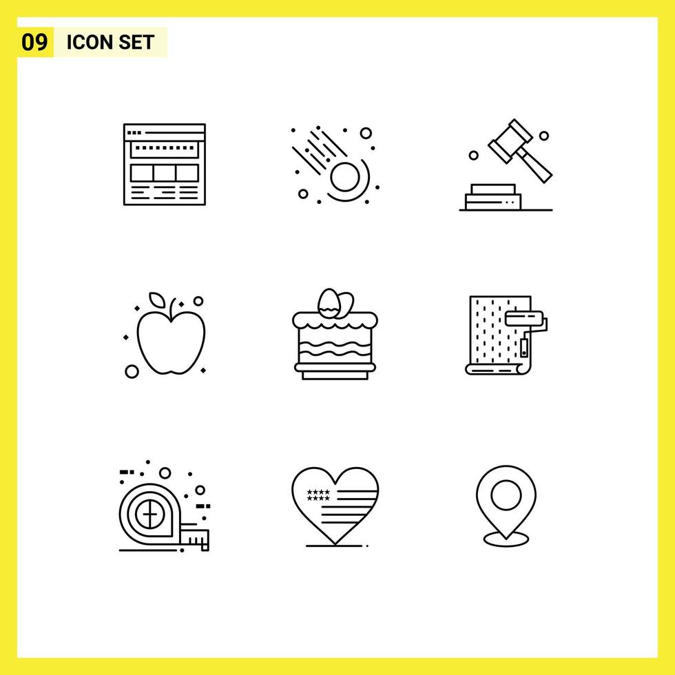 9 Universal Outline Signs Symbols of cack fruit meteor apple digital Editable Vector Design Elements