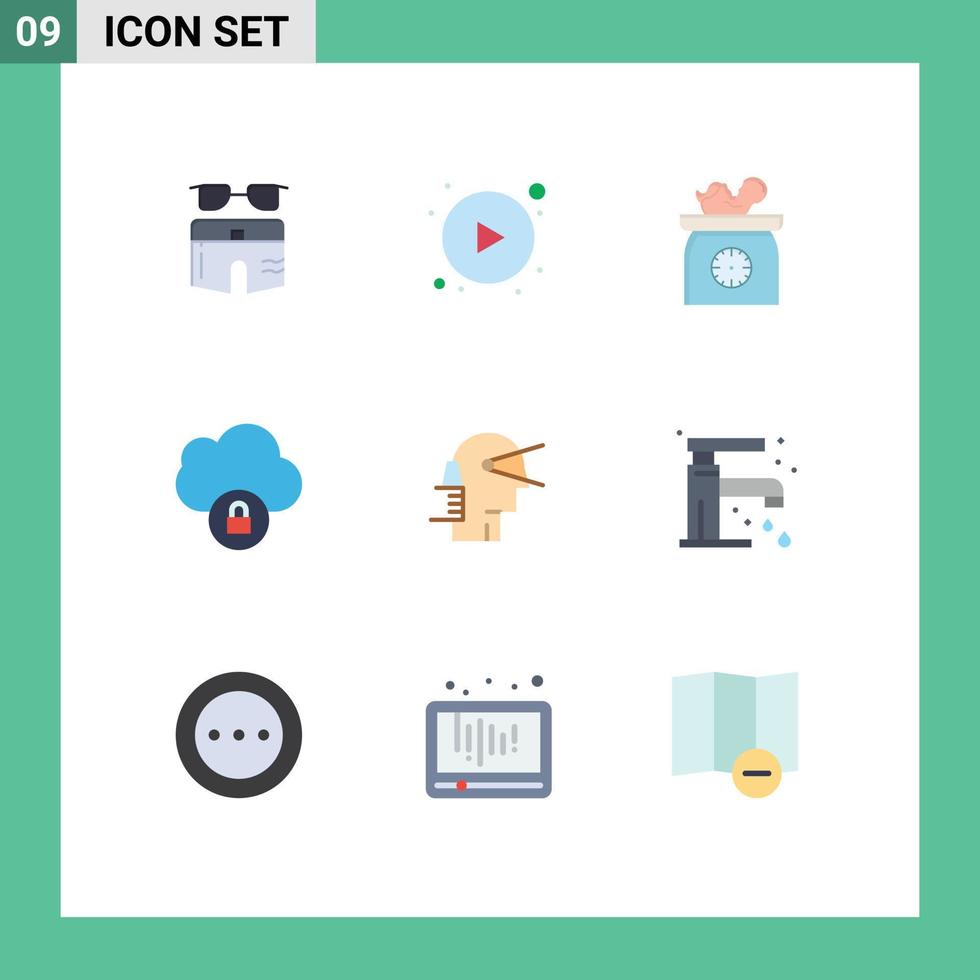 User Interface Pack of 9 Basic Flat Colors of forward lock weight data kid Editable Vector Design Elements