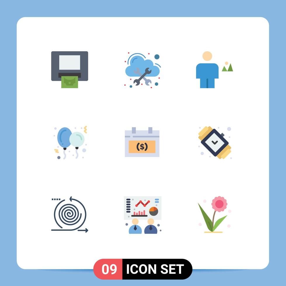 Stock Vector Icon Pack of 9 Line Signs and Symbols for appointment toy body party balloon Editable Vector Design Elements