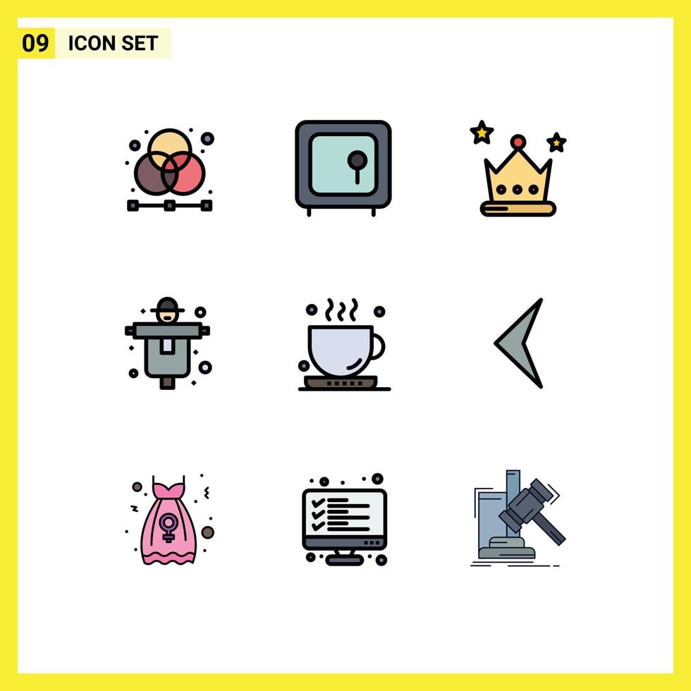 Universal Icon Symbols Group of 9 Modern Filledline Flat Colors of scarecrow farm money agriculture crown Editable Vector Design Elements