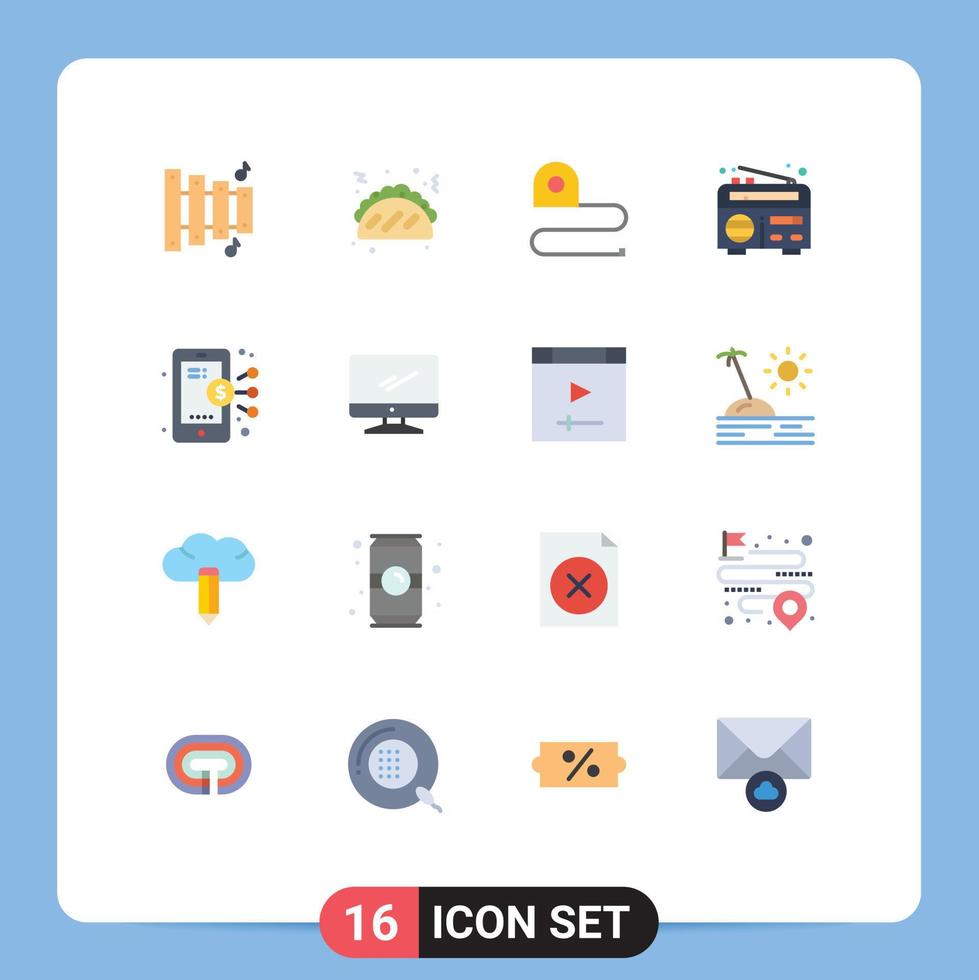 16 Universal Flat Color Signs Symbols of computer smartphone scale business radio Editable Pack of Creative Vector Design Elements