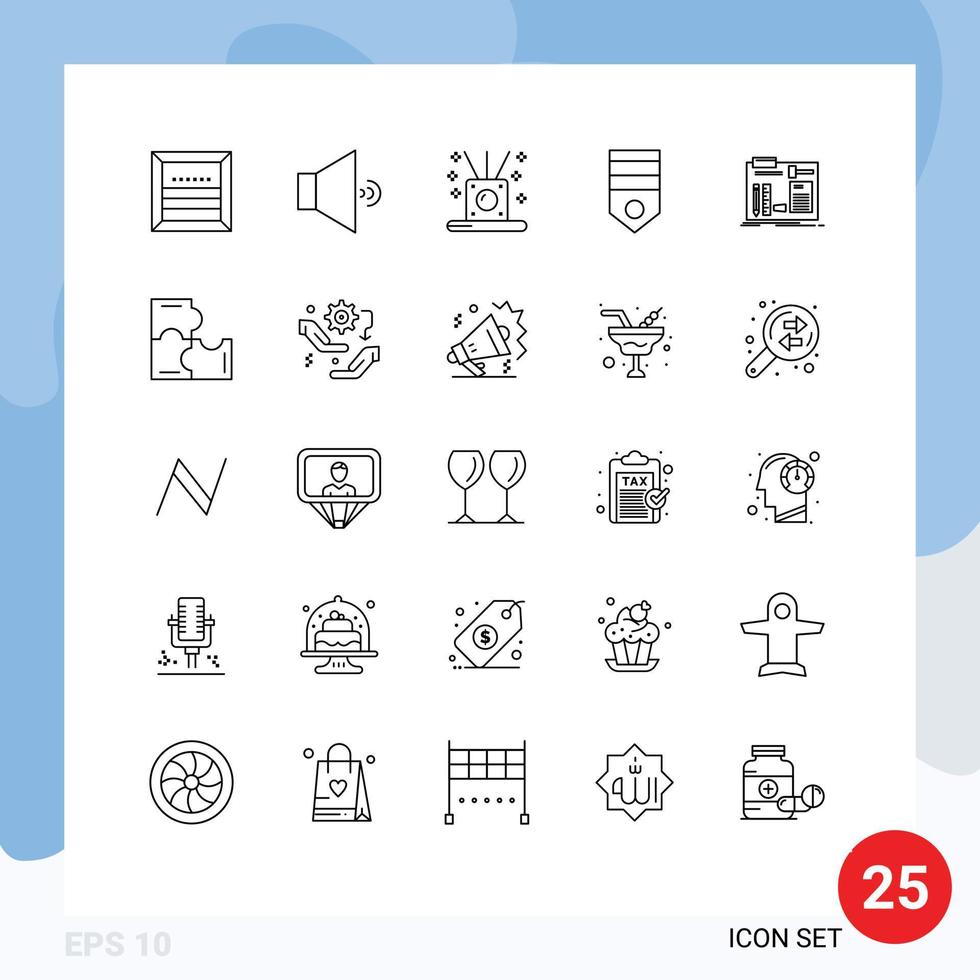 Modern Set of 25 Lines and symbols such as build rank incense military army Editable Vector Design Elements