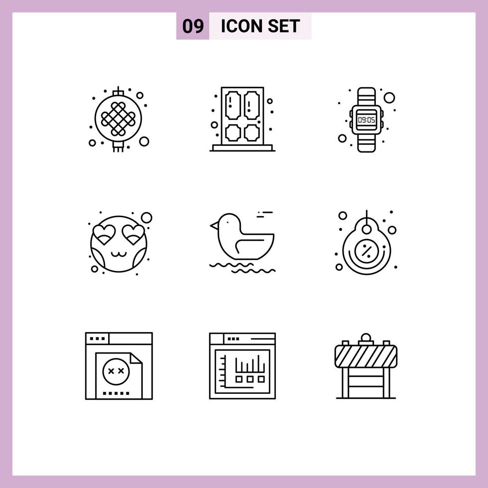 Group of 9 Outlines Signs and Symbols for river smiley digital love emot Editable Vector Design Elements