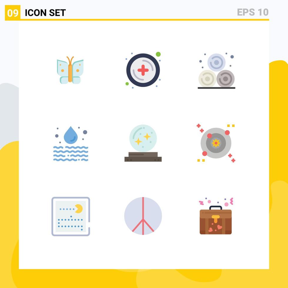 Pack of 9 Modern Flat Colors Signs and Symbols for Web Print Media such as magician crystal straw ball pollution Editable Vector Design Elements