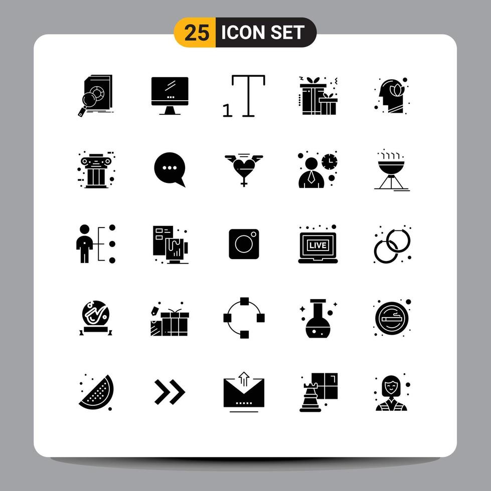 Set of 25 Modern UI Icons Symbols Signs for head flower imac xmas christmas Editable Vector Design Elements