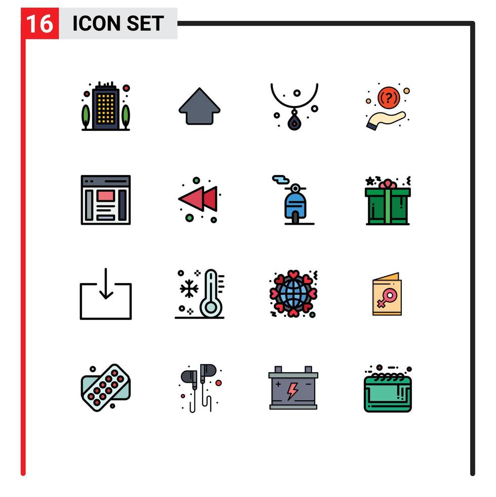 Universal Icon Symbols Group of 16 Modern Flat Color Filled Lines of left communication gem support help Editable Creative Vector Design Elements