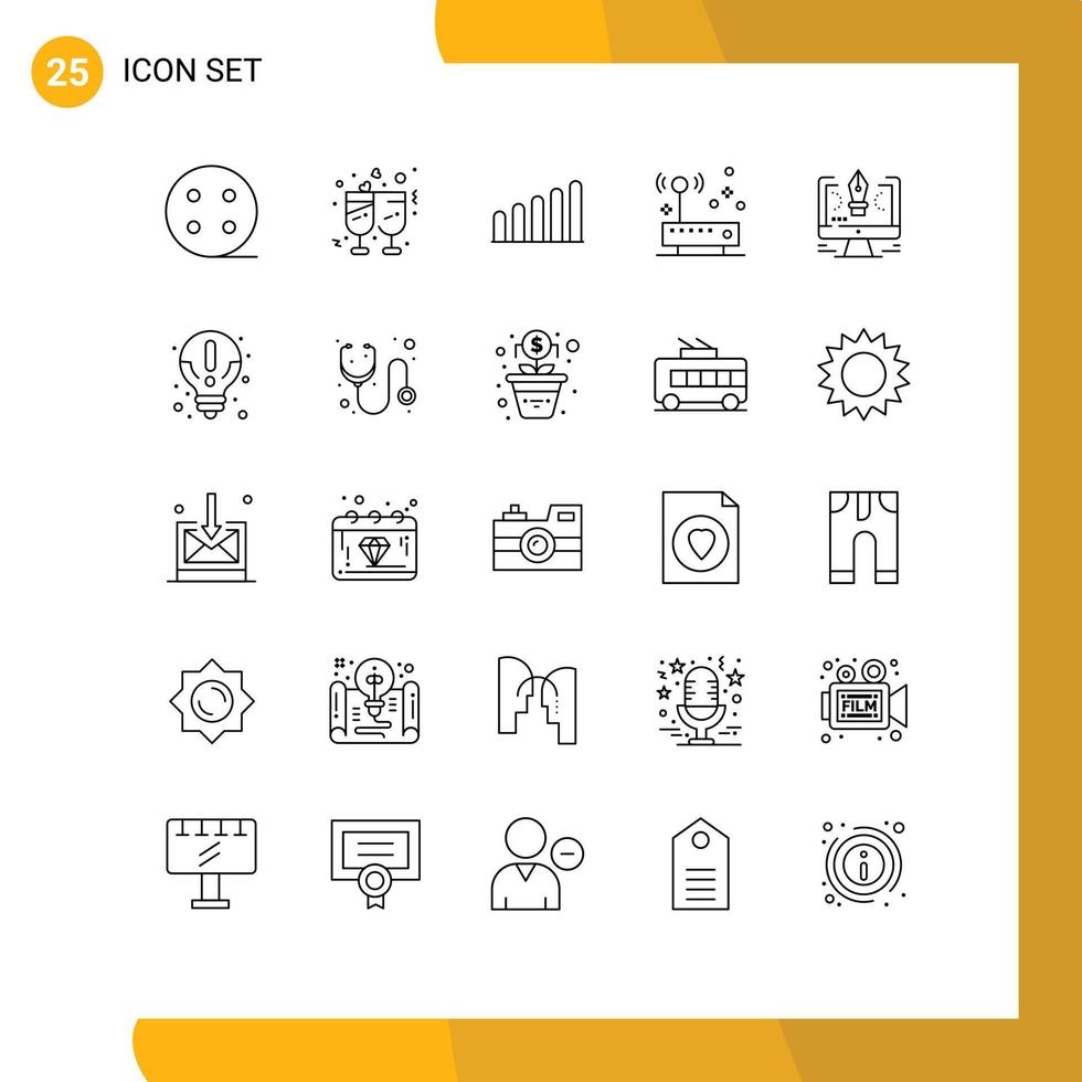 Universal Icon Symbols Group of 25 Modern Lines of design comuter signal drawing network Editable Vector Design Elements