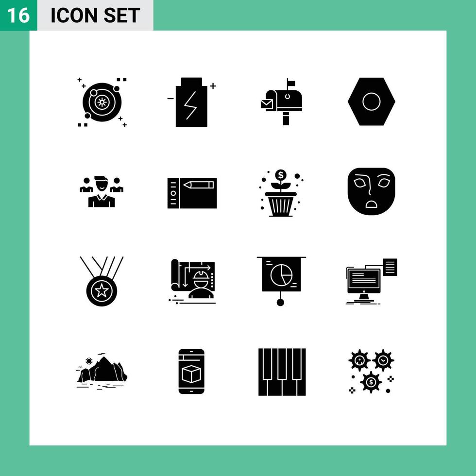 Group of 16 Solid Glyphs Signs and Symbols for manager team mail user interface basic Editable Vector Design Elements