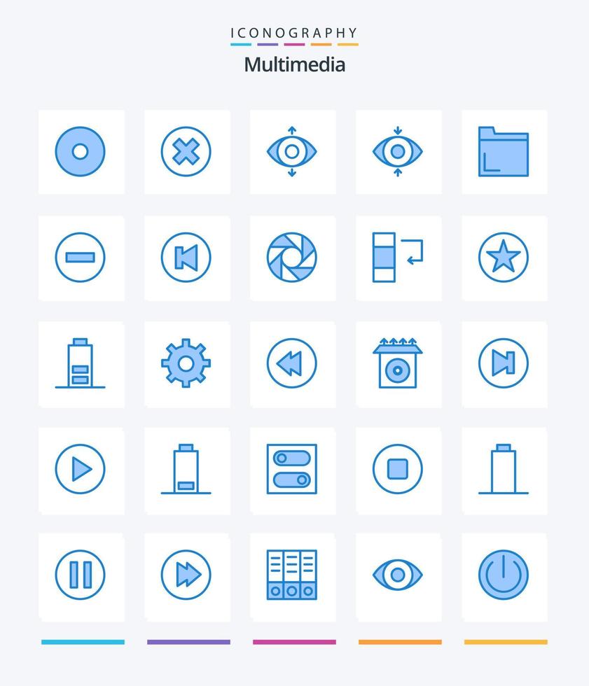Creative Multimedia 25 Blue icon pack  Such As arrow. remove. view. multimedia. delete vector