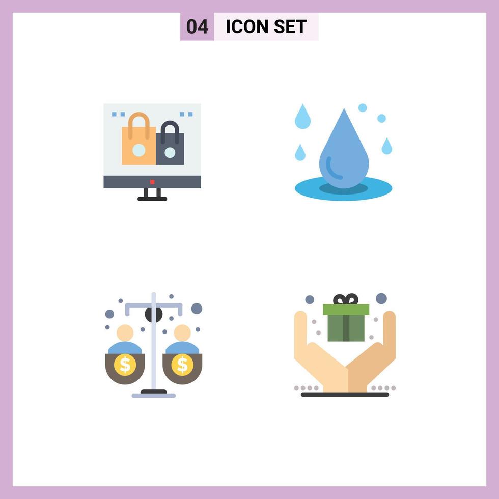 Modern Set of 4 Flat Icons and symbols such as box water gift drop water equity Editable Vector Design Elements