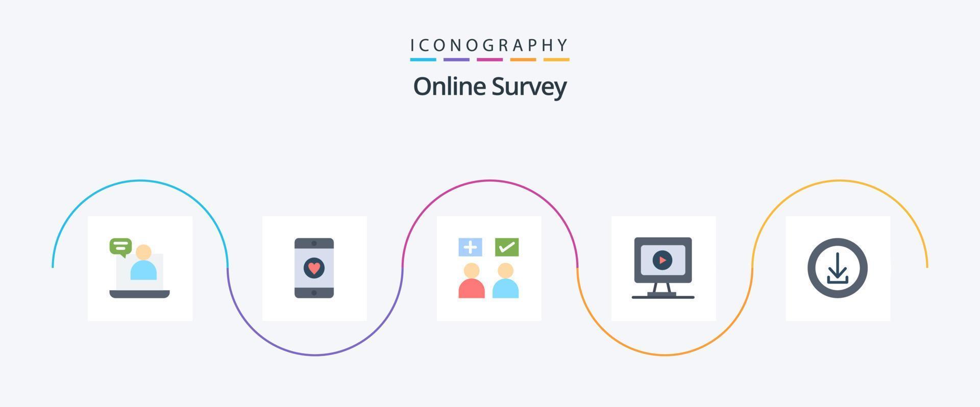 paquete de iconos flat 5 de encuesta en línea que incluye descarga. aplicaciones educación. tocar. monitor vector