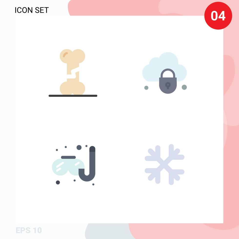 conjunto de pictogramas de 4 iconos planos simples de pasatiempos óseos bloqueo humano nieve elementos de diseño vectorial editables vector