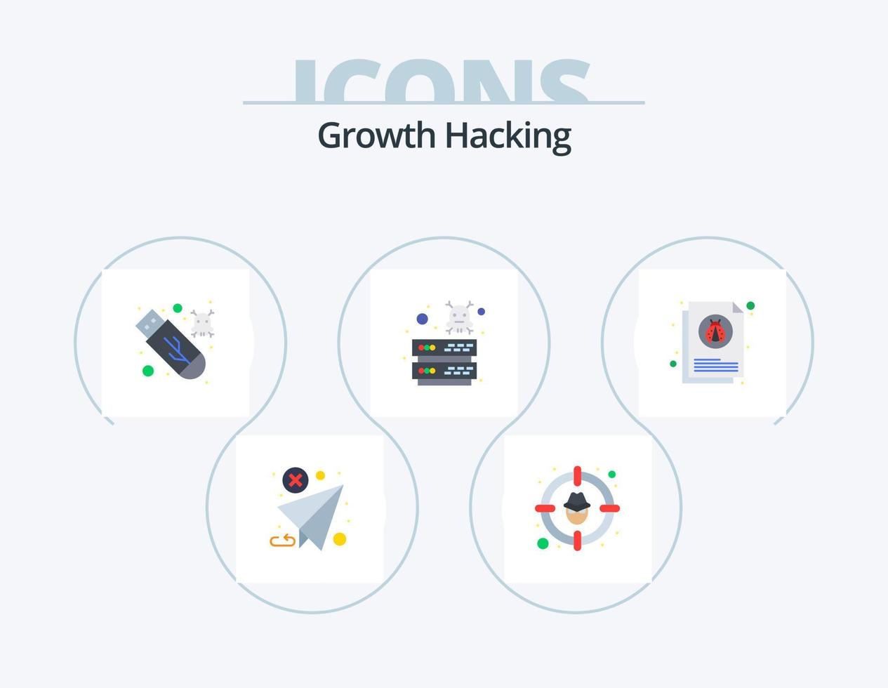Hacking Flat Icon Pack 5 Icon Design. server. database. protection. bug. usb vector