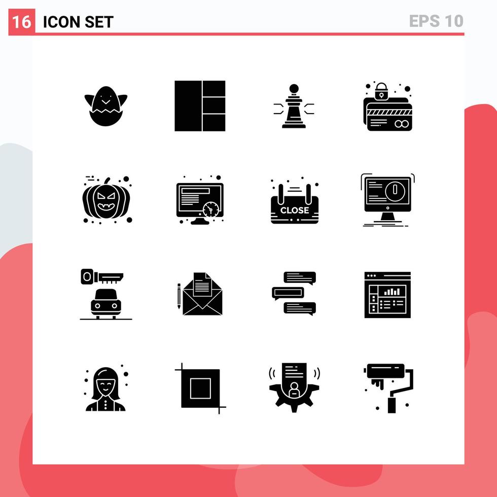 16 iconos creativos signos y símbolos modernos de figuras de bloqueo facial tarjeta de seguridad tarjeta de cajero automático elementos de diseño vectorial editables vector