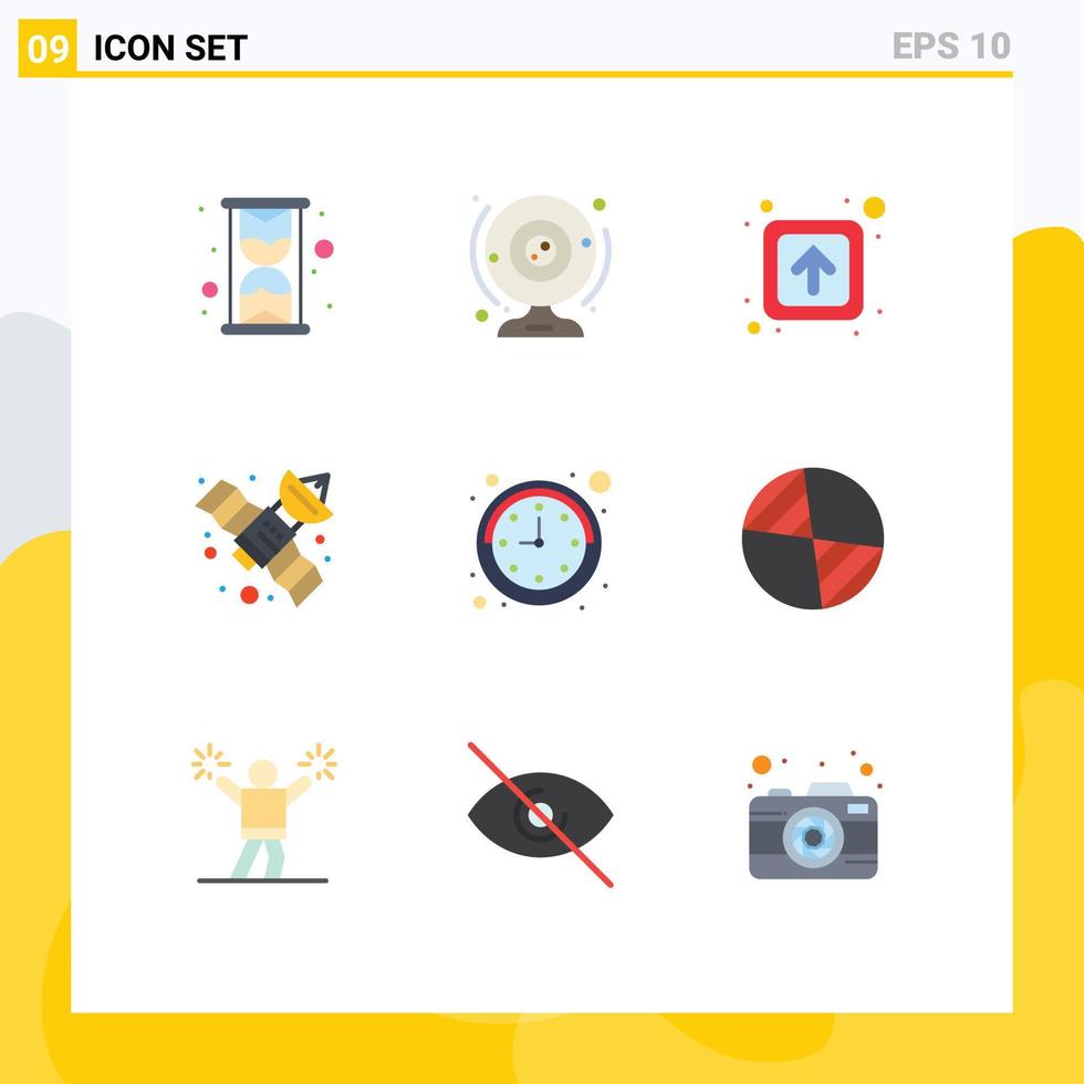 Editable Vector Line Pack of 9 Simple Flat Colors of watch clock arrow space gps Editable Vector Design Elements