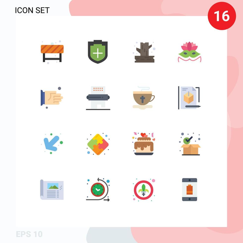 User Interface Pack of 16 Basic Flat Colors of agreement hand branch eye mask carnival mask Editable Pack of Creative Vector Design Elements