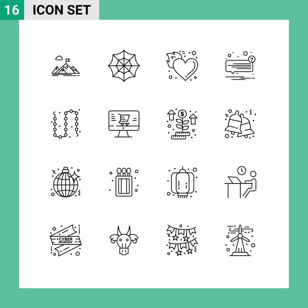Pictogram Set of 16 Simple Outlines of sms chat spider love heart Editable Vector Design Elements