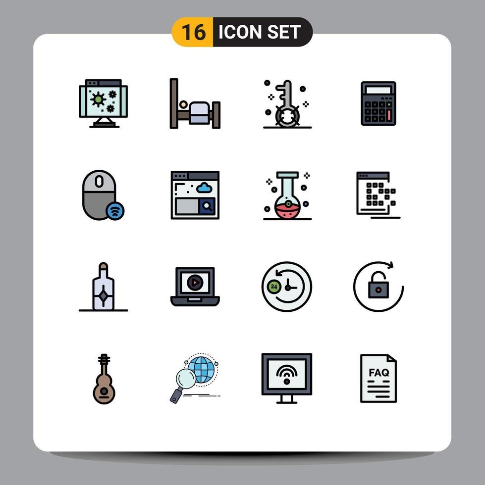 Modern Set of 16 Flat Color Filled Lines and symbols such as devices office keywords math calculator Editable Creative Vector Design Elements