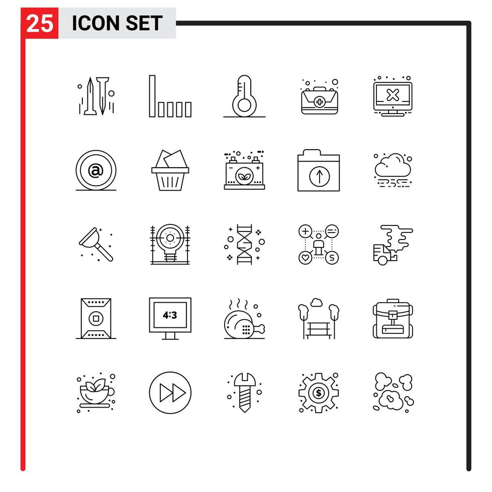 conjunto moderno de 25 líneas y símbolos, como el kit de hardware de termómetro de pantalla de dirección, elementos de diseño vectorial editables vector