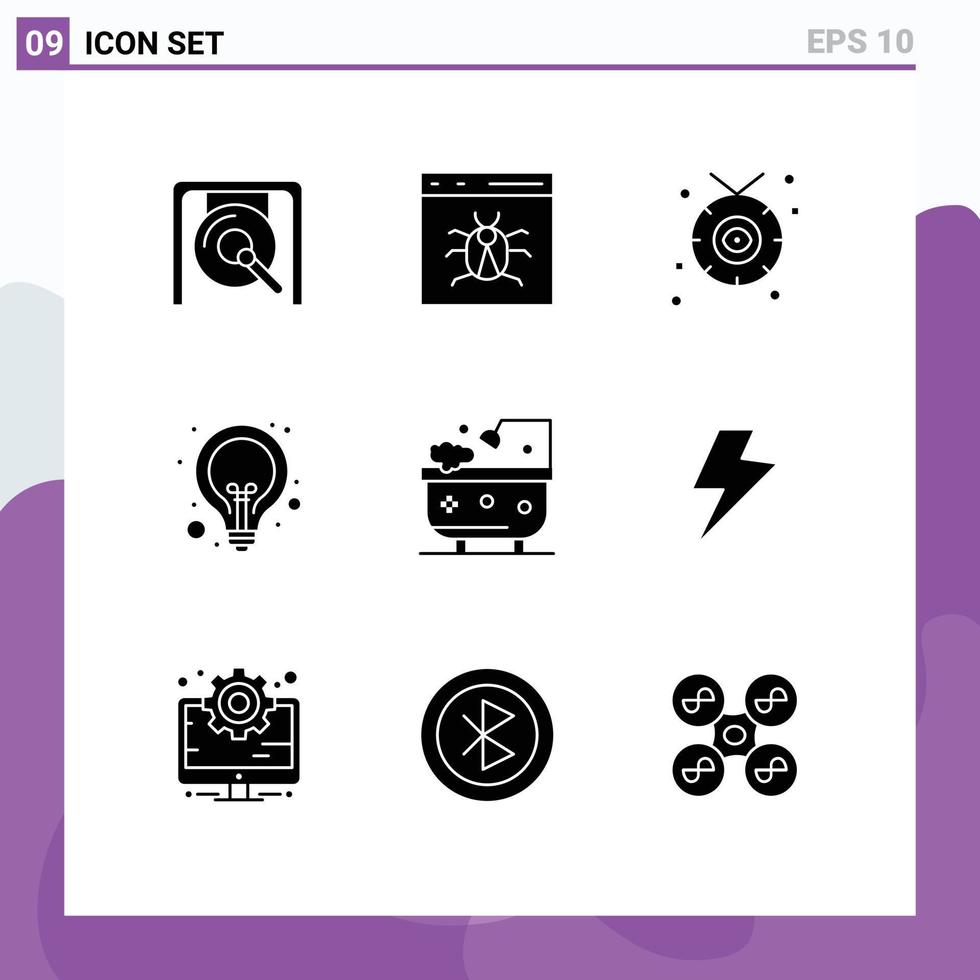 Mobile Interface Solid Glyph Set of 9 Pictograms of web lamp development idea western Editable Vector Design Elements