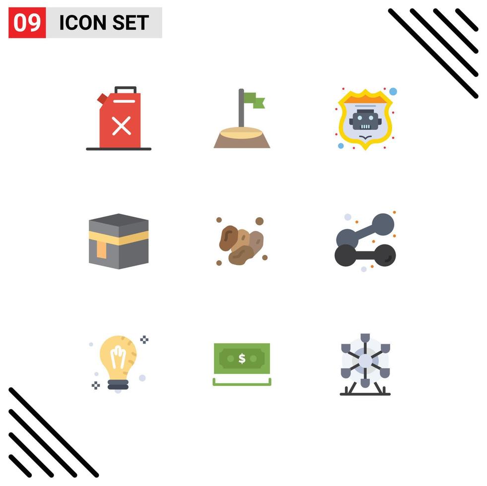 User Interface Pack of 9 Basic Flat Colors of islam dates robot database meccah islam Editable Vector Design Elements