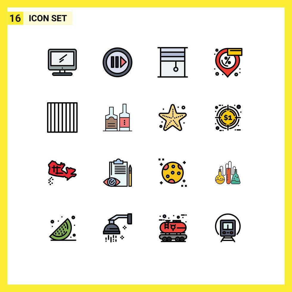 Universal Icon Symbols Group of 16 Modern Flat Color Filled Lines of shopping location step discount rollers Editable Creative Vector Design Elements