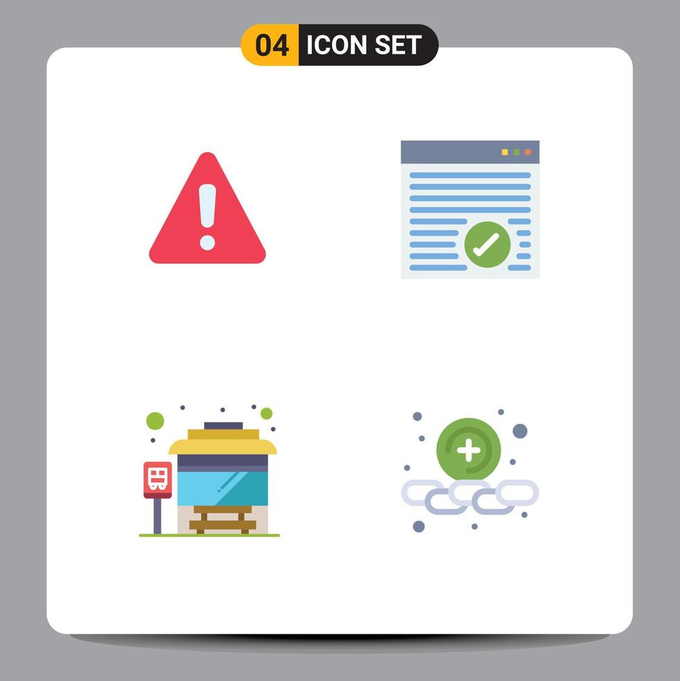 conjunto de 4 paquetes de iconos planos comerciales para señal de parada de alerta en línea agregar elementos de diseño vectorial editables vector