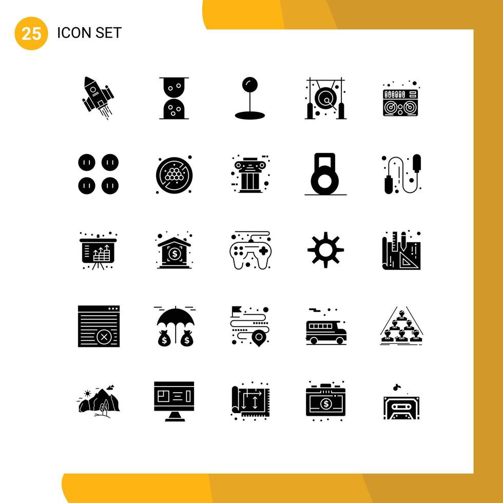 Solid Glyph Pack of 25 Universal Symbols of clothes music asian mixer metal Editable Vector Design Elements