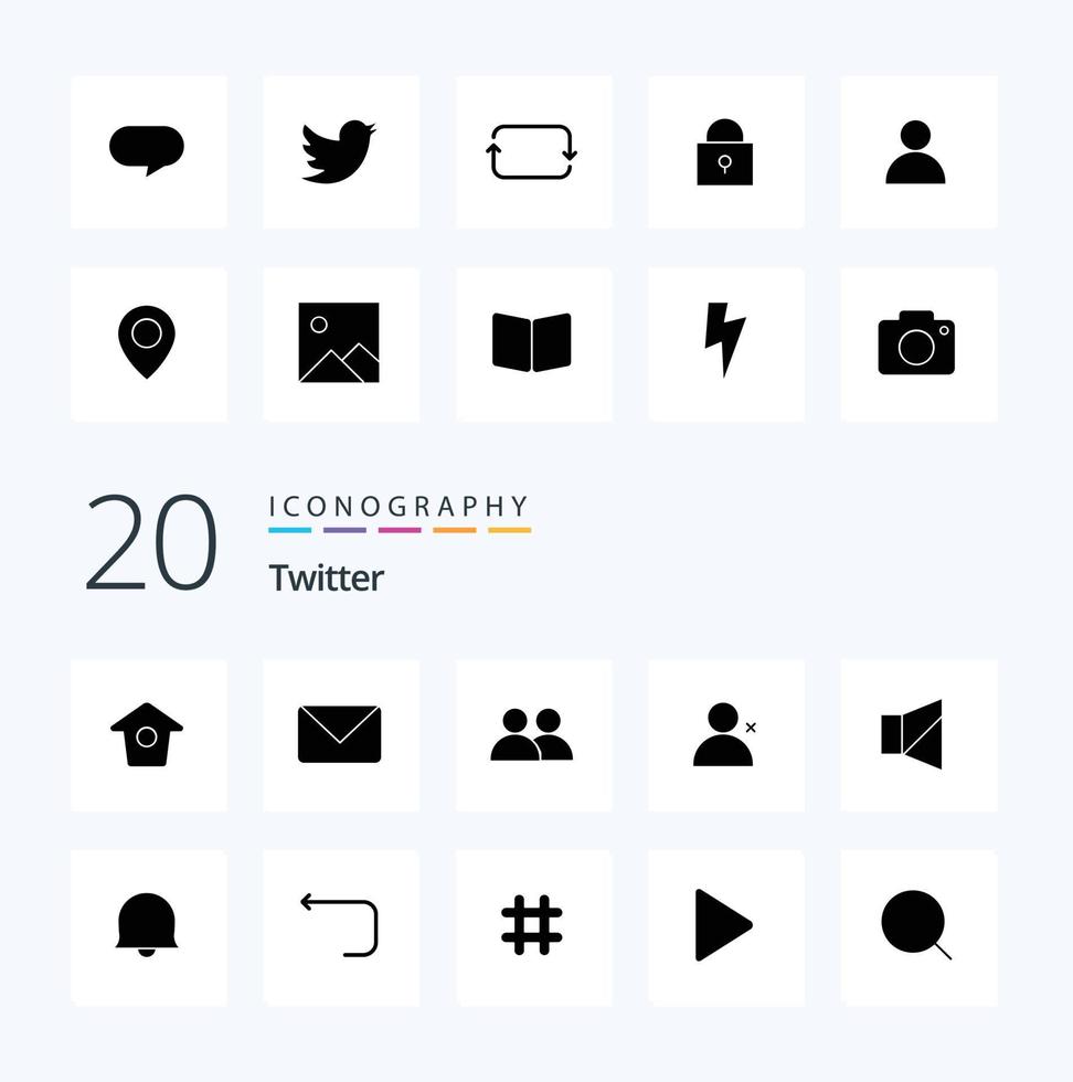 20 Twitter Solid Glyph icon Pack like twitter off contact bell twitter vector