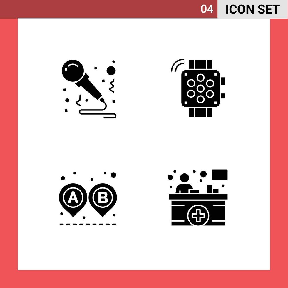 Modern Set of 4 Solid Glyphs Pictograph of birthday road sing timer ride Editable Vector Design Elements