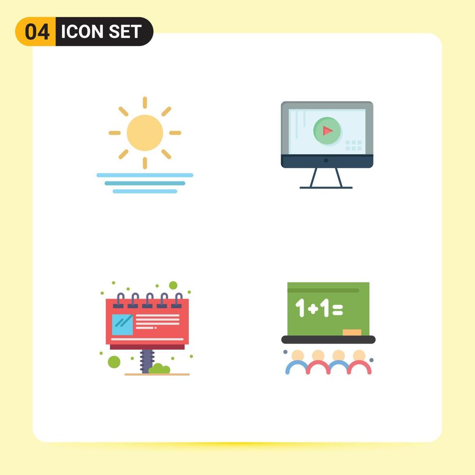 Pack of 4 creative Flat Icons of beach marketing computer music art Editable Vector Design Elements