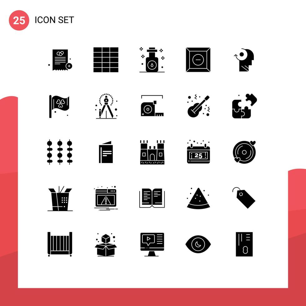 25 Universal Solid Glyphs Set for Web and Mobile Applications flag your oil mind product Editable Vector Design Elements