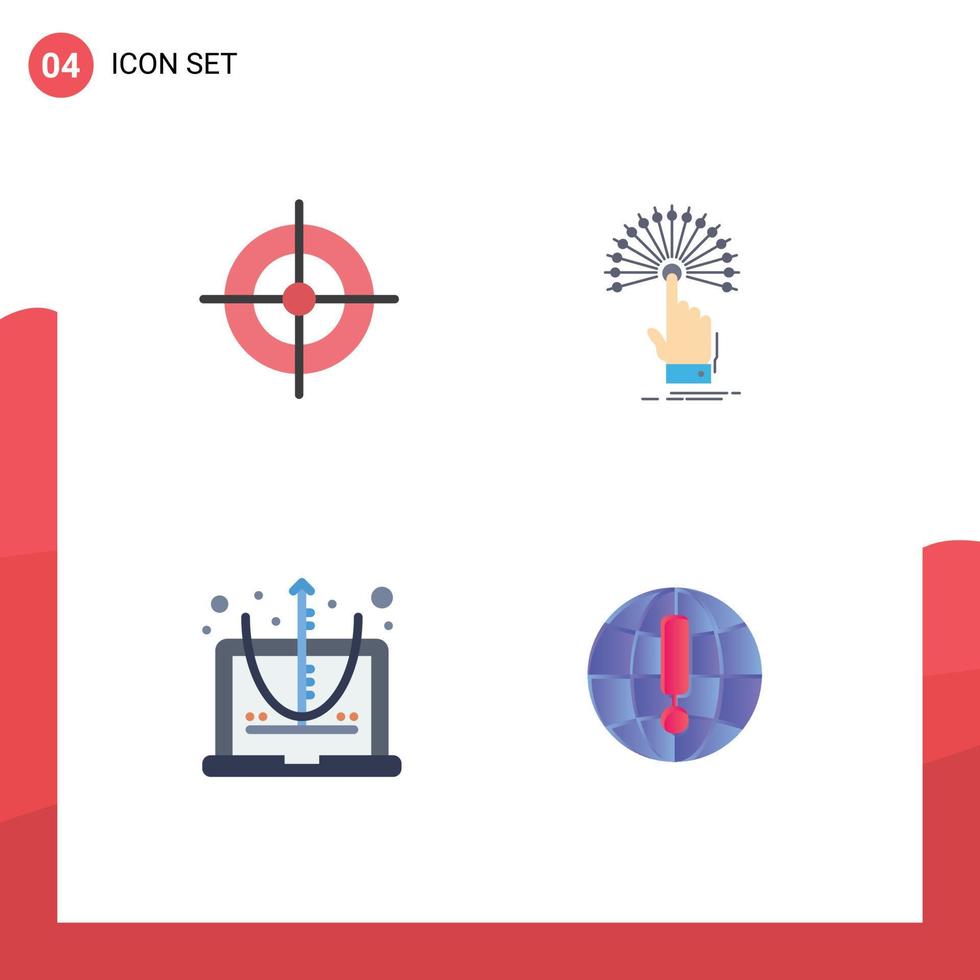 Editable Vector Line Pack of 4 Simple Flat Icons of aim computer reach digital equation Editable Vector Design Elements