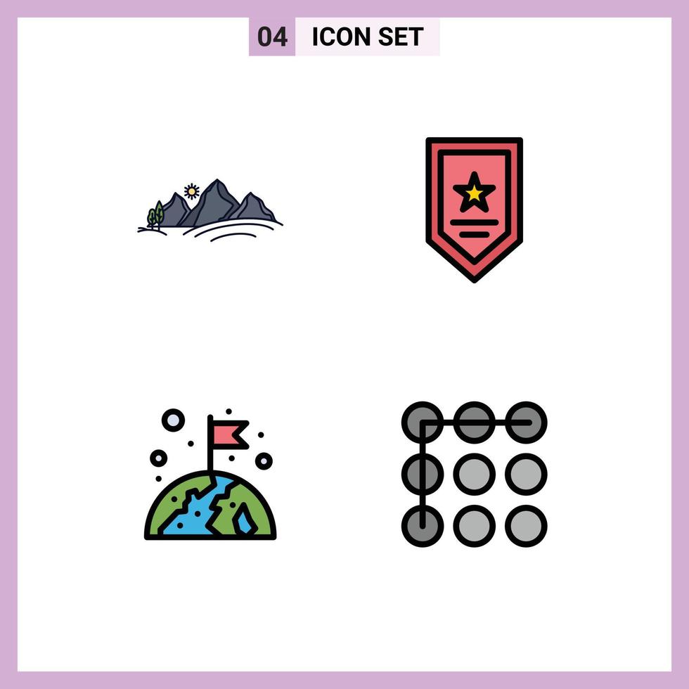 4 Filledline Flat Color concept for Websites Mobile and Apps hill earth mountain prize world Editable Vector Design Elements