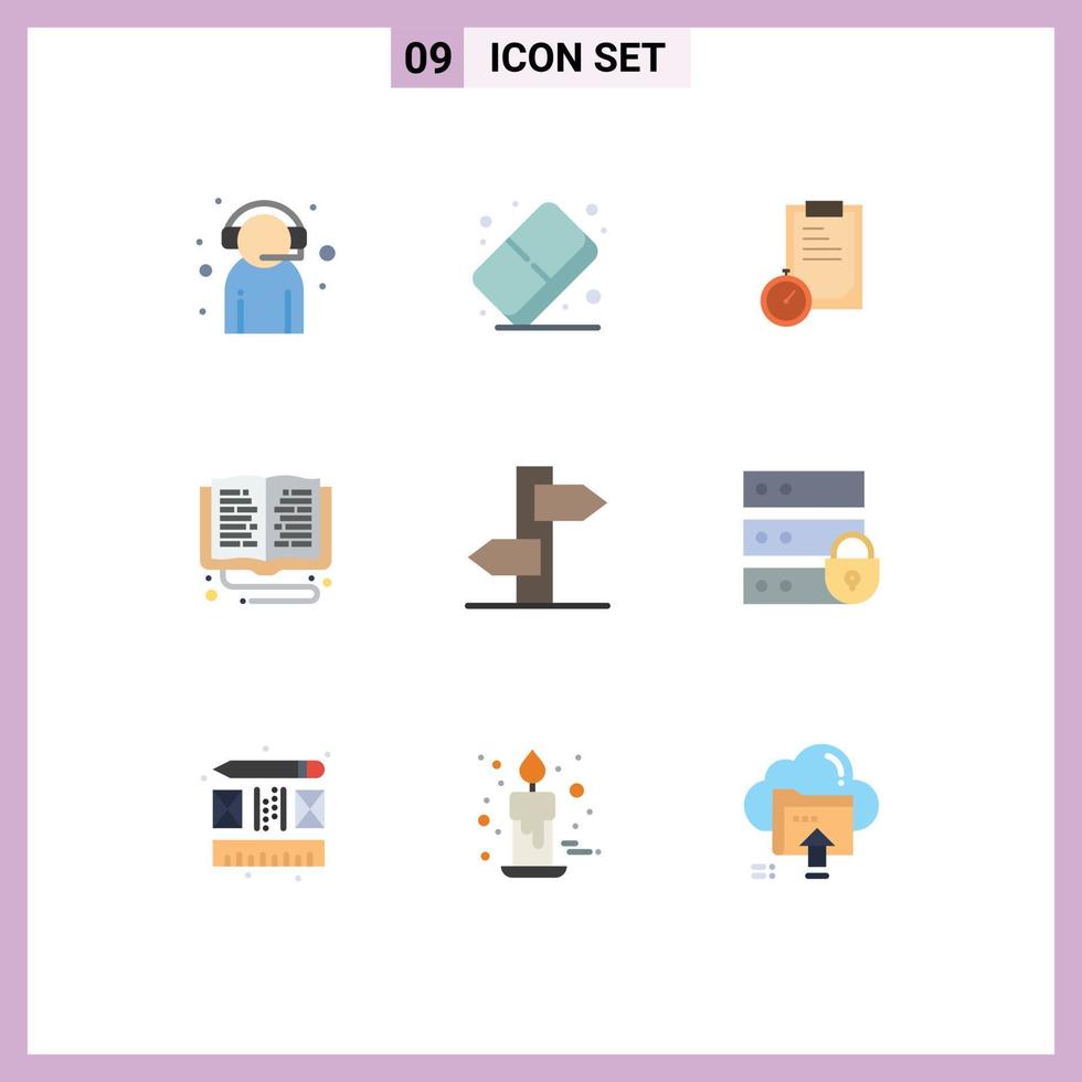 9 User Interface Flat Color Pack of modern Signs and Symbols of online study online paint library time Editable Vector Design Elements