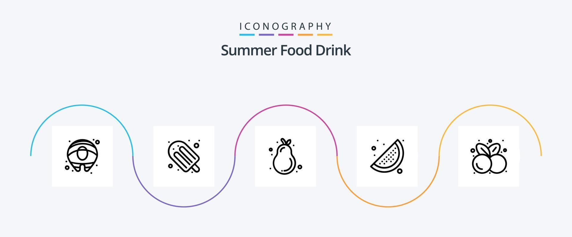 paquete de iconos de la línea 5 de bebidas de alimentos de verano que incluye alimentos saludables. alimento. palta. cerezas. limón vector