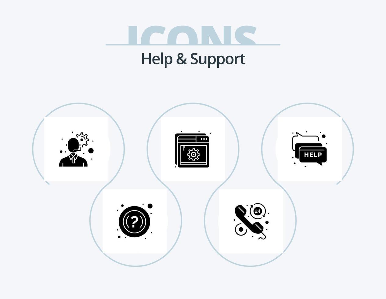 Help And Support Glyph Icon Pack 5 Icon Design. help. chat. customer service. setting. optimization vector