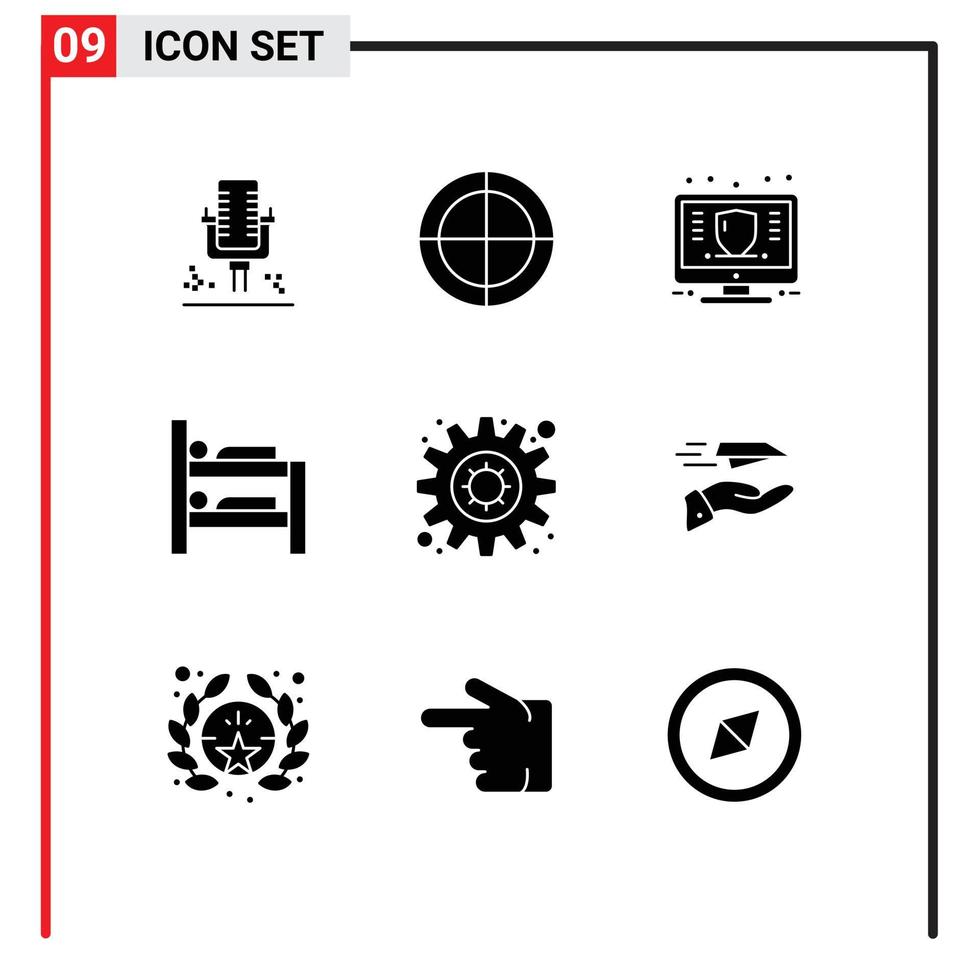 9 Universal Solid Glyphs Set for Web and Mobile Applications motivation room finance bunk protect Editable Vector Design Elements
