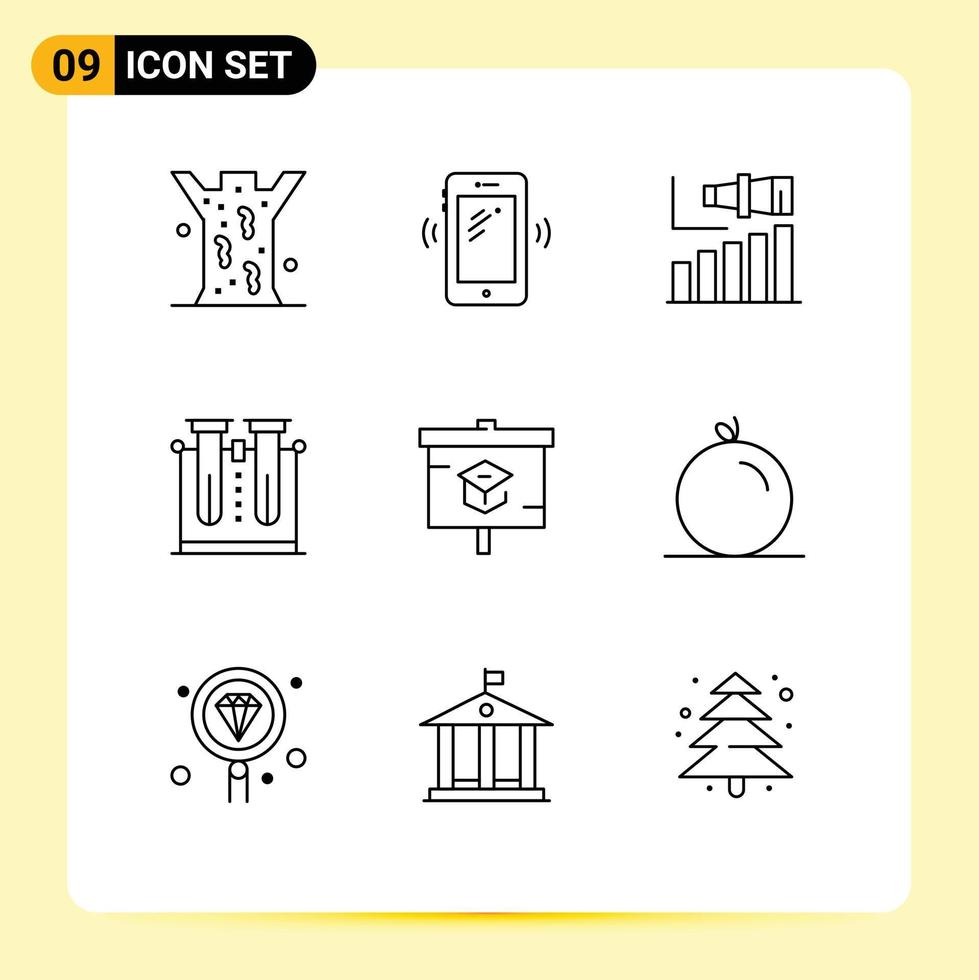 Stock Vector Icon Pack of 9 Line Signs and Symbols for testing laboratory signals chemistry term Editable Vector Design Elements